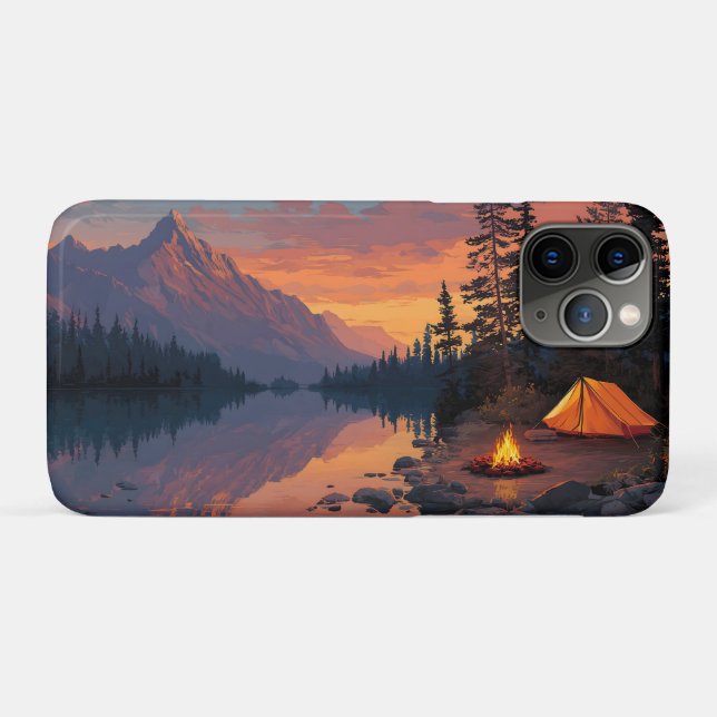Peaceful Camping Scene by a Mountain Lake Case-Mate iPhone Case (Back (Horizontal))