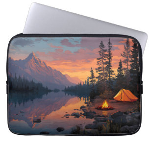 Peaceful Camping Scene by a Mountain Lake Laptop Sleeve