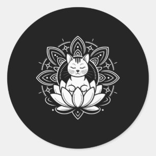 Peaceful Cat Lotus Flower Yoga Meditation Tee _1 Classic Round Sticker