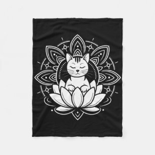 Peaceful Cat Lotus Flower Yoga Meditation Tee _1 Fleece Blanket