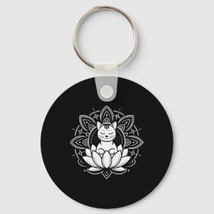 Peaceful Cat Lotus Flower Yoga Meditation Tee _1 Key Ring