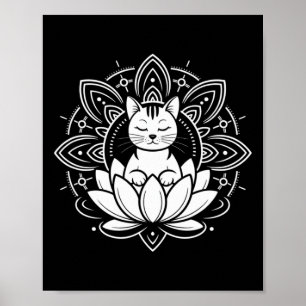 Peaceful Cat Lotus Flower Yoga Meditation Tee _1  Poster