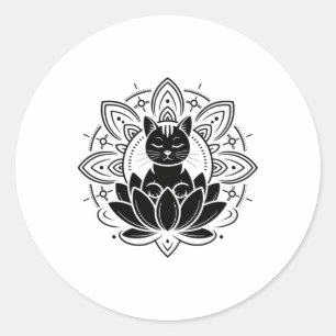 Peaceful Cat Lotus Flower Yoga Meditation Tee - Co Classic Round Sticker