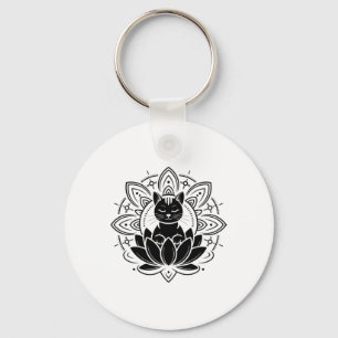 Peaceful Cat Lotus Flower Yoga Meditation Tee Key Ring