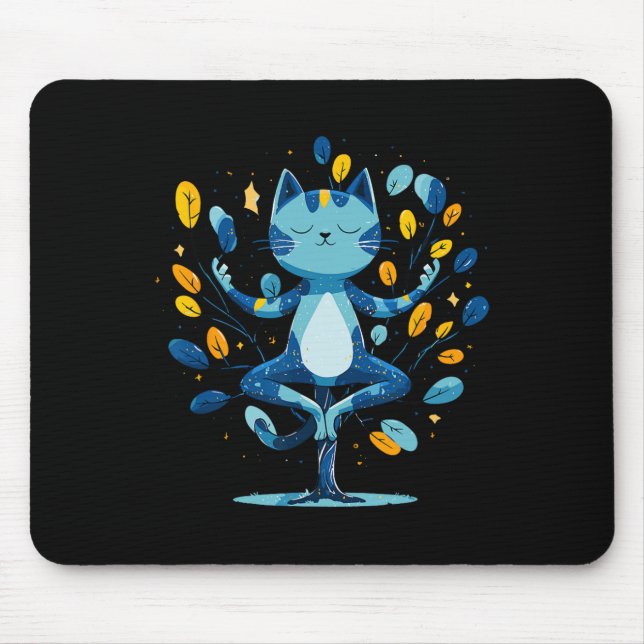 Peaceful Cat Zen Meditation Tree Pose  Mouse Pad (Front)