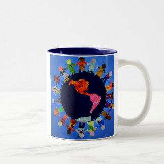 Peaceful Children around the World Blue Accent Mug