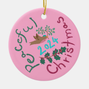 Peaceful Christmas 2024 mistletoe bird Ornament