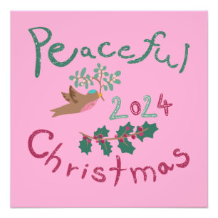 Peaceful Christmas 2024 mistletoe bird Ornament Photo Print