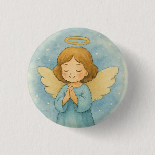 Peaceful Christmas Angel in Watercolor Sky 3 Cm Round Badge