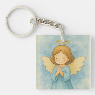 Peaceful Christmas Angel in Watercolor Sky Key Ring
