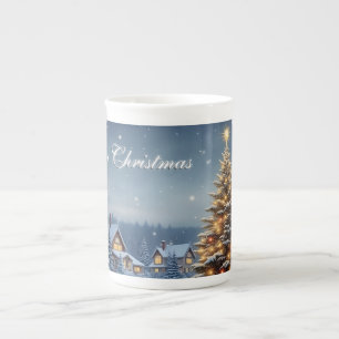 Peaceful Christmas Village with Lights Bone China Mug