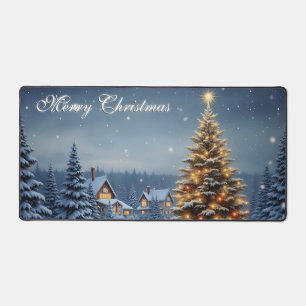 Peaceful Christmas Village with Lights Desk Mat