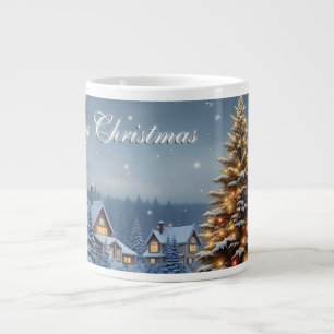 Peaceful Christmas Village with Lights Large Coffee Mug
