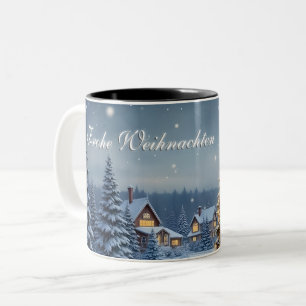 Peaceful Christmas Village with Lights Two-Tone Coffee Mug