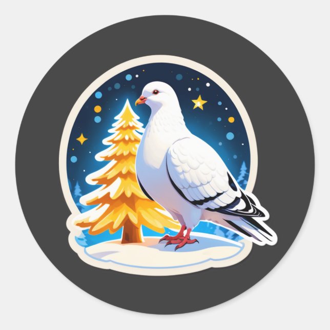 Peaceful Christmas White Dove Art 🎄 Classic Round Sticker (Front)