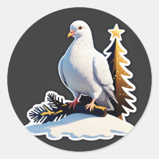 Peaceful Christmas White Dove Art 🎄 Classic Round Sticker