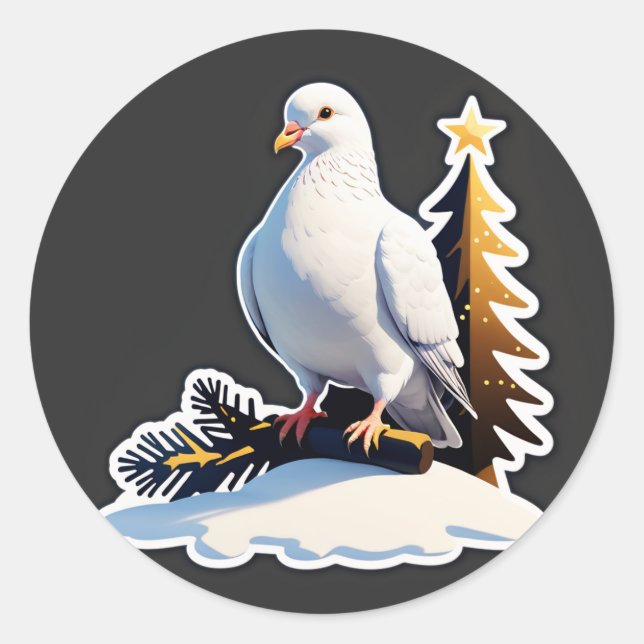 Peaceful Christmas White Dove Art 🎄 Classic Round Sticker (Front)