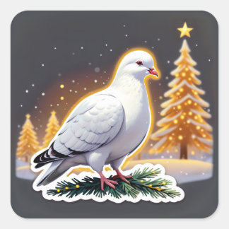 Peaceful Christmas White Dove Art 🎄 Square Sticker