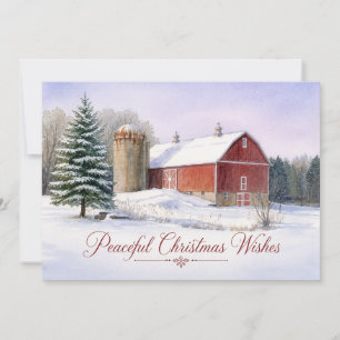 Peaceful Christmas Wishes Rustic Red Country Barn Holiday Card