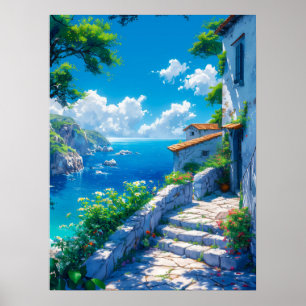 Peaceful Coastal Village in Summer Poster