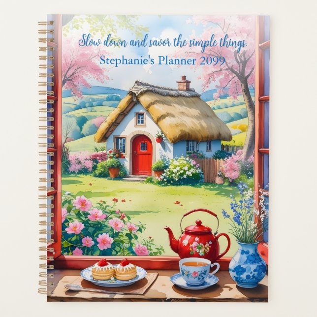 Peaceful Cottage View with Tea & Flowers Planner (Front)