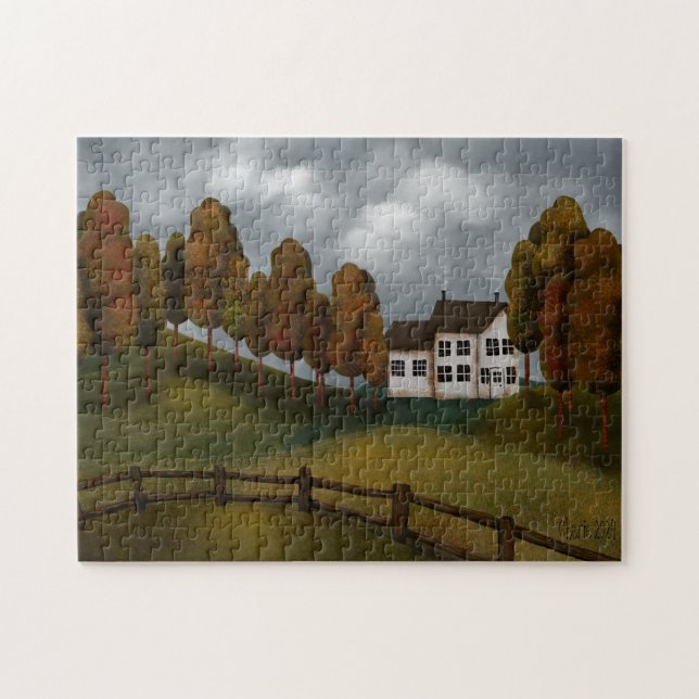 Peaceful Country Scene Saltbox House Hills Trees Jigsaw Puzzle (Horizontal)