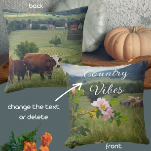 Peaceful countryside landscape with wild roses cushion