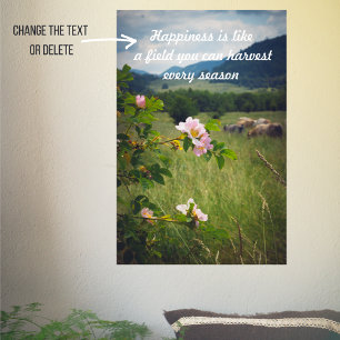 Peaceful countryside landscape with wild roses  poster