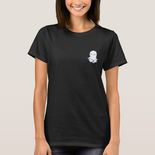 Peaceful Cute Ghost Meditating in Lotus Yoga Pose T-Shirt (Front)
