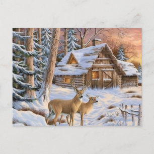 Peaceful Deer Under the Christmas Tree Holiday Postcard