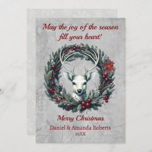 Peaceful Deer with Wreath of Holly Berries Holiday Card