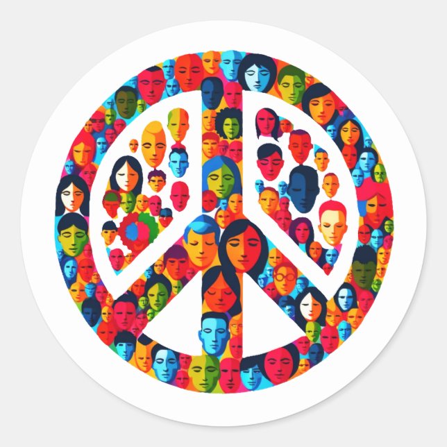 Peaceful Diversity Global Unity Peace Sign Design Classic Round Sticker (Front)