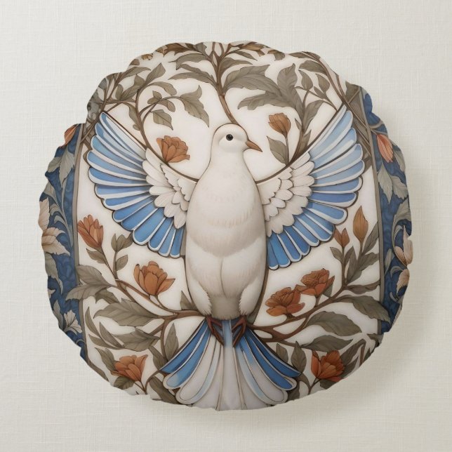Peaceful Dove William Morris Inspired Floral Round Cushion (Front)