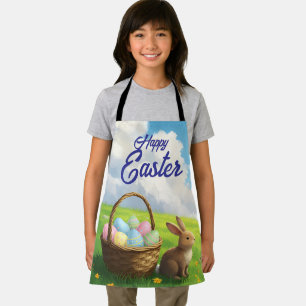 Peaceful Easter Spring Meadow Bunny & Egg Basket Apron