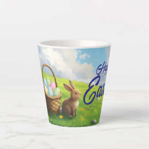 Peaceful Easter Spring Meadow Bunny & Egg Basket Latte Mug