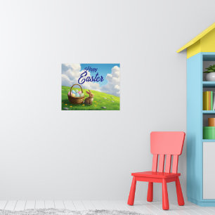 Peaceful Easter Spring Meadow Bunny & Egg Basket Poster