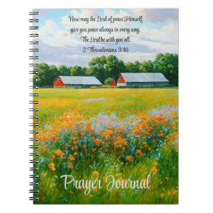 Peaceful Farm Scene Flowers Faith Bible Verse Notebook