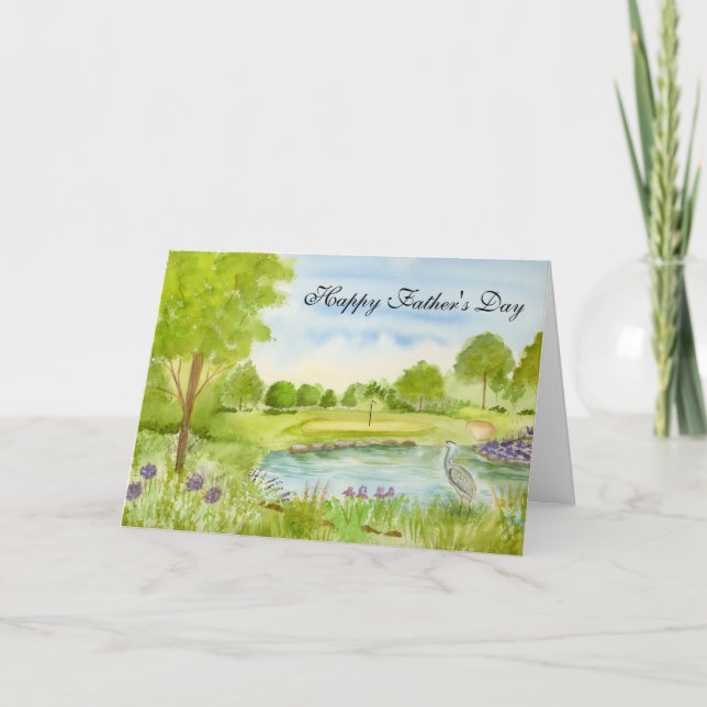 Peaceful Fathers Day Golf Course with Heron  Card (Front)