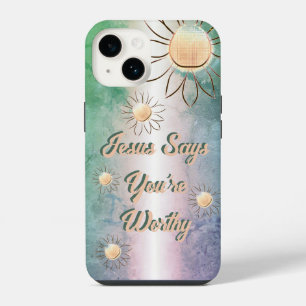 Peaceful Flower Jesus Says You're Worthy iPhone 14 Case