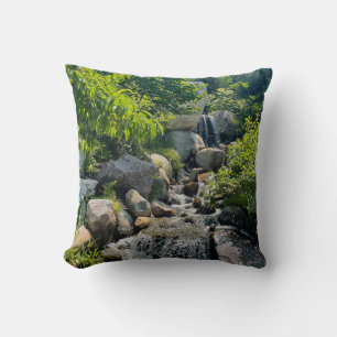 Peaceful Forest Stream Calming Greenery waterfall Cushion