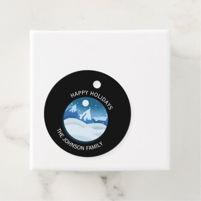 Peaceful Frosted Landscape Custom Favour Tags (In Situ)