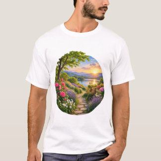 Peaceful Garden Lake Mountain Landscape T-Shirt