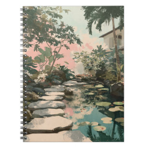 Peaceful Garden Path Lily Pond Art Notebook