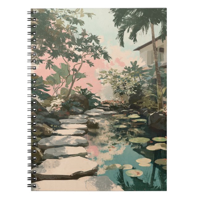 Peaceful Garden Path Lily Pond Art Notebook (Front)