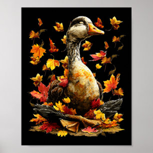 Peaceful Goose Fall Leaves Meditating Animal Yoga Poster