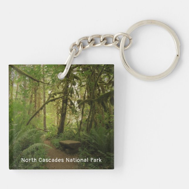 Peaceful Green Forest Trail in Washington Key Ring (Back)