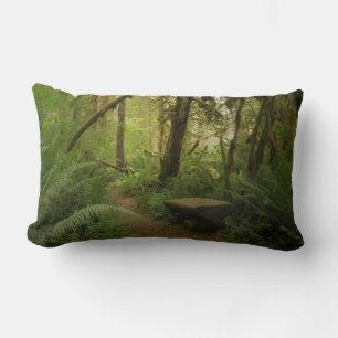 Peaceful Green Forest Trail in Washington Lumbar Cushion