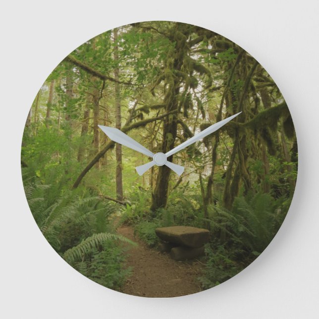 Peaceful Green Forest Trail Washington Large Clock (Front)