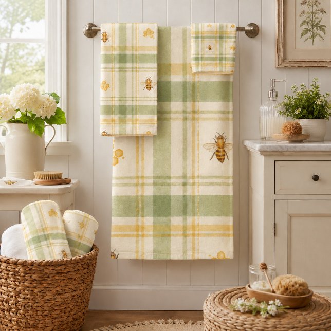 Peaceful Hive Meadow Plaid  Bath Towel Set (Creator Uploaded)