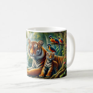 Peaceful Jungle Scene with Tigers Painting Coffee Mug